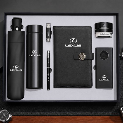 Ultimate 7-Piece Smart Business Gift Set: 10000mAh Power Bank, Smart Temperature Flask, Automatic Umbrella, Bluetooth Speaker, Dual-USB, PU Notebook & Metal Pen