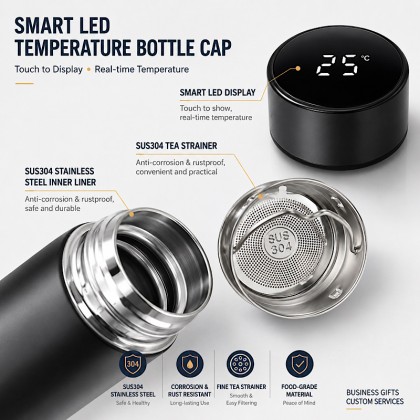 Ultimate 7-Piece Smart Business Gift Set: 10000mAh Power Bank, Smart Temperature Flask, Automatic Umbrella, Bluetooth Speaker, Dual-USB, PU Notebook & Metal Pen