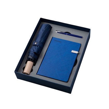 Premium 3-Piece Executive Coordination Set: Custom Notebook with Metal Clasp, Matching Pen, and Wooden Handle Sun/Rain Umbrella