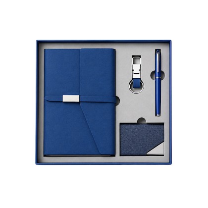 4-Piece Executive Set: PU Leather A5 Notebook, Metal Pen, Card Holder & Keychain