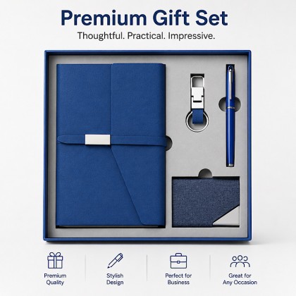 4-Piece Executive Set: PU Leather A5 Notebook, Metal Pen, Card Holder & Keychain