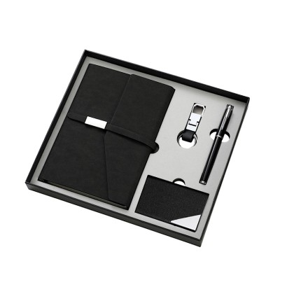 4-Piece Executive Set: PU Leather A5 Notebook, Metal Pen, Card Holder & Keychain