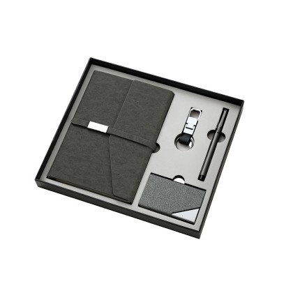 4-Piece Executive Set: PU Leather A5 Notebook, Metal Pen, Card Holder & Keychain