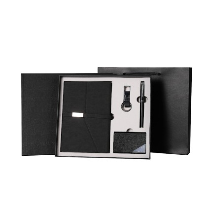 4-Piece Executive Set: PU Leather A5 Notebook, Metal Pen, Card Holder & Keychain