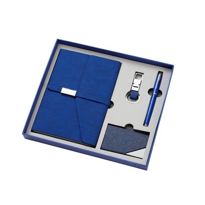 4-Piece Executive Set: PU Leather A5 Notebook, Metal Pen, Card Holder & Keychain