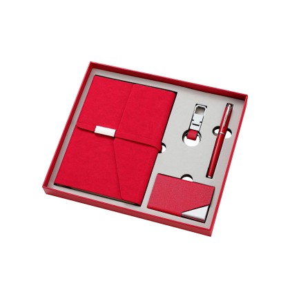 4-Piece Executive Set: PU Leather A5 Notebook, Metal Pen, Card Holder & Keychain