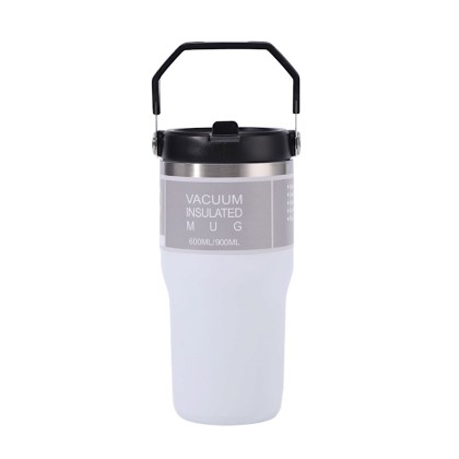 Double-Wall Vacuum Insulated Stainless Steel Travel Mug with Handle & Straw