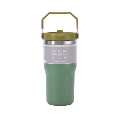 Double-Wall Vacuum Insulated Stainless Steel Travel Mug with Handle & Straw