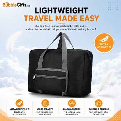 product-Lightweight Foldable Travel Bag with Trolley Sleeve & Water-Repellent Fabric