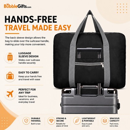 product-Lightweight Foldable Travel Bag with Trolley Sleeve & Water-Repellent Fabric