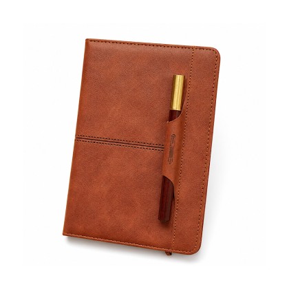 Executive PU Leather Notebook and Pen Gift Set with Built-in Pen Holder