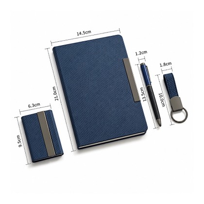 4-Piece Executive Set: Ribbed Notebook, Card Holder, Metal Pen & Keychain