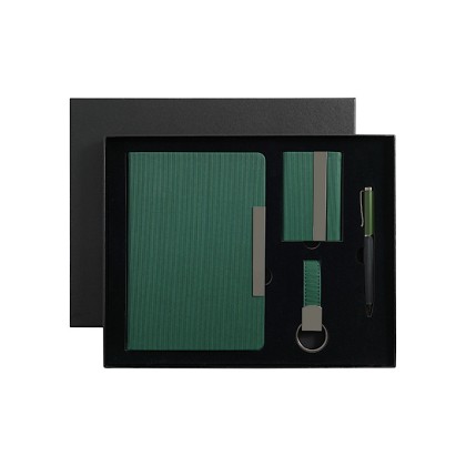 4-Piece Executive Set: Ribbed Notebook, Card Holder, Metal Pen & Keychain