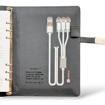 Smart Executive Notebook with Built-in 8000mAh Power Bank, 16GB USB Drive & Metal Pen