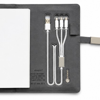 Smart Executive Notebook with Built-in 8000mAh Power Bank, 16GB USB Drive & Metal Pen