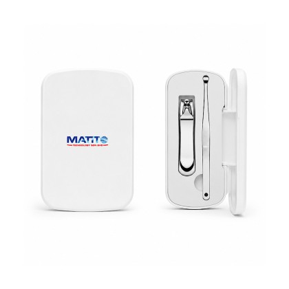Premium 2-Piece Stainless Steel Nail Clipper and Earpick Set in Custom White Case