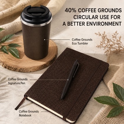 Premium 3-Piece Sustainable Gift Set: Recycled Coffee Grounds Notebook, Mug & Pen