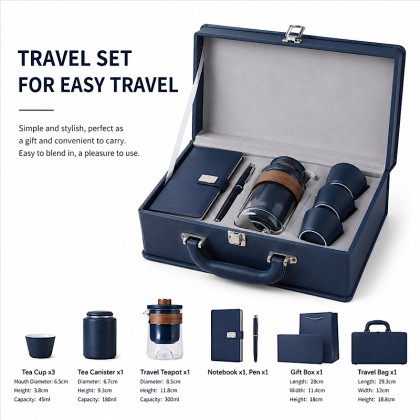Executive 8-Piece Travel Tea Set & Stationery Organizer in Premium PU Leather Briefcase