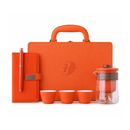 Executive 8-Piece Travel Tea Set & Stationery Organizer in Premium PU Leather Briefcase