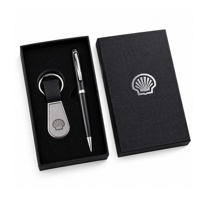 Premium 2-Piece Executive Gift Set: Metal Signature Pen & PU Leather Keychain