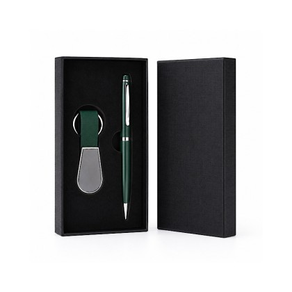 Premium 2-Piece Executive Gift Set: Metal Signature Pen & PU Leather Keychain