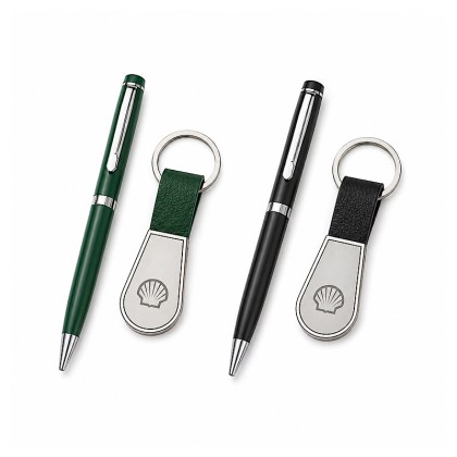 Premium 2-Piece Executive Gift Set: Metal Signature Pen & PU Leather Keychain