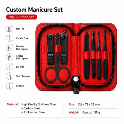 Premium 7-Piece Stainless Steel Manicure Kit in Custom PU Leather Travel Case