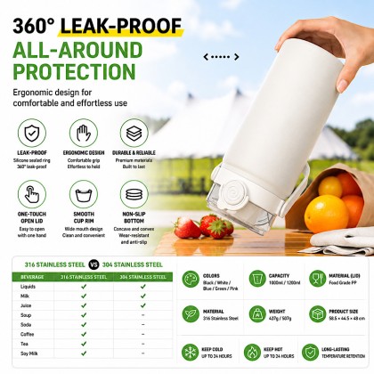  1000ml / 1200ml Premium 316 Stainless Steel Vacuum Thermal Bottle
