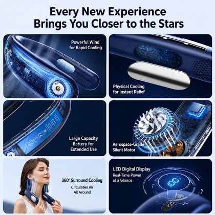Ultimate 360° Bladeless Neck Air Conditioner with Smart LED Display & Cooling Plate