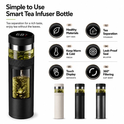 Executive Smart Tea Flask: 500ml 316 Stainless Steel Thermal Bottle with LED Display & Tea Separator