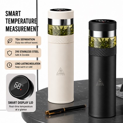 Executive Smart Tea Flask: 500ml 316 Stainless Steel Thermal Bottle with LED Display & Tea Separator