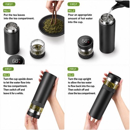 Executive Smart Tea Flask: 500ml 316 Stainless Steel Thermal Bottle with LED Display & Tea Separator