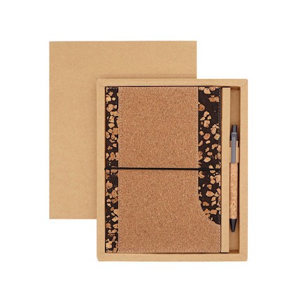 Sustainable 2-Piece Executive Set: Natural Cork Notebook with Front Pocket & Wheat Straw Pen