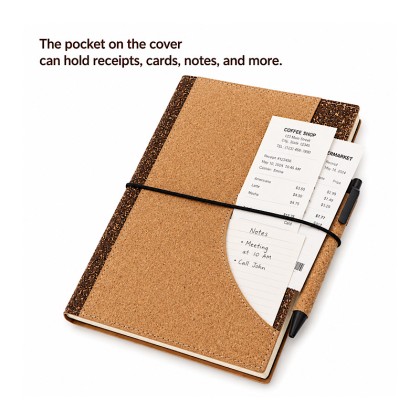 Sustainable 2-Piece Executive Set: Natural Cork Notebook with Front Pocket & Wheat Straw Pen