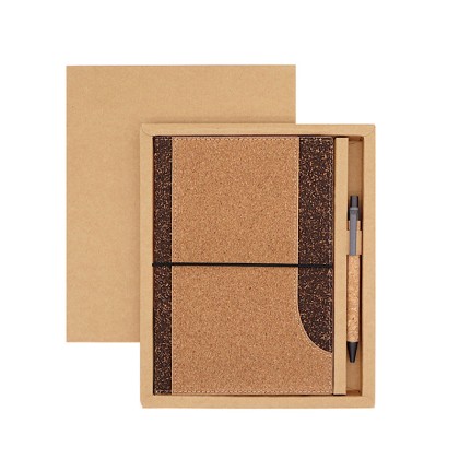Sustainable 2-Piece Executive Set: Natural Cork Notebook with Front Pocket & Wheat Straw Pen