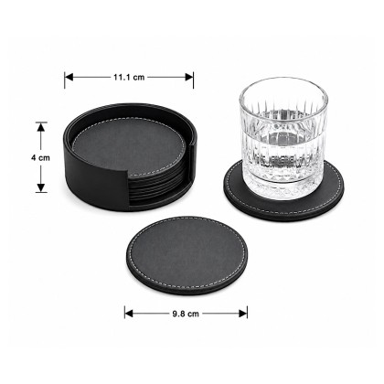 Premium Round Leather Coaster Set with Holder