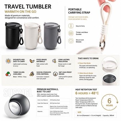 Executive 380ml Medical-Grade Thermal Flask: 5-Layer Vacuum Insulation with Tea Strainer