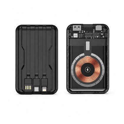 Transparent Magnetic Power Bank with Built-In Cables 10,000 mah