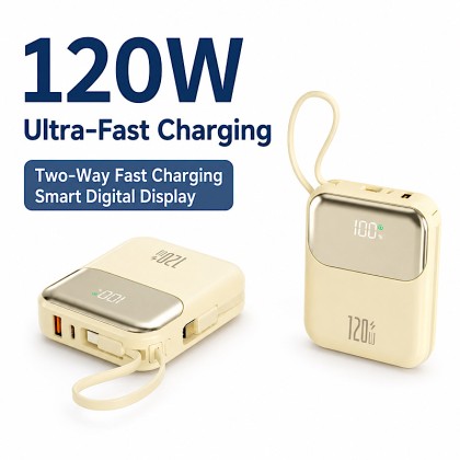 120W Super Fast Charge Power Bank with Built-in Cables