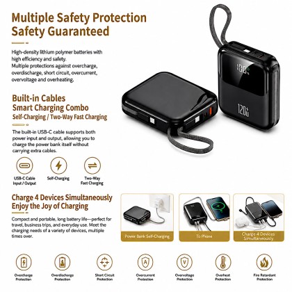 120W Super Fast Charge Power Bank with Built-in Cables