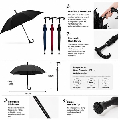Ergonomic 2-in-1 Walking Cane Umbrella