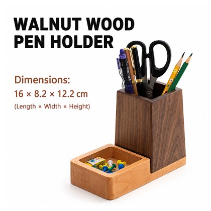 Solid Walnut Wood Desk Organizer & Pen Holder