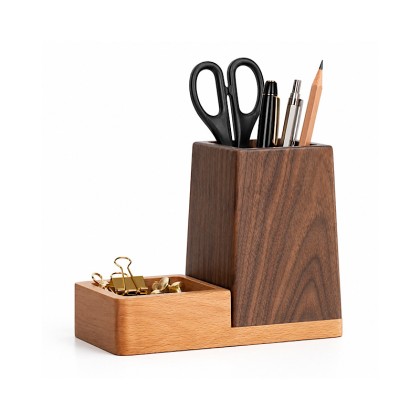 Solid Walnut Wood Desk Organizer & Pen Holder