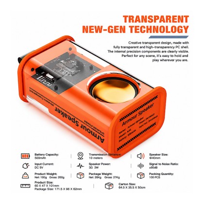 Transparent Mecha Bluetooth 5.3 Speaker with LED