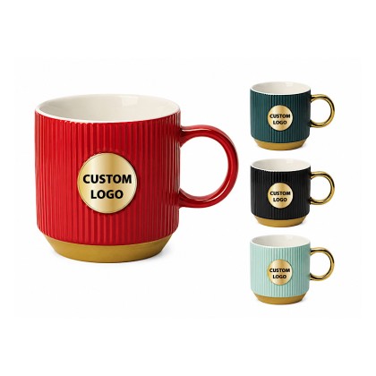 Premium Fluted Ceramic Mug with Gold Accent