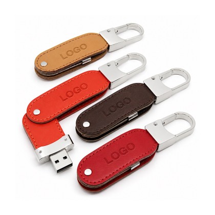 Premium PU Leather Swivel USB Flash Drive Keychain
