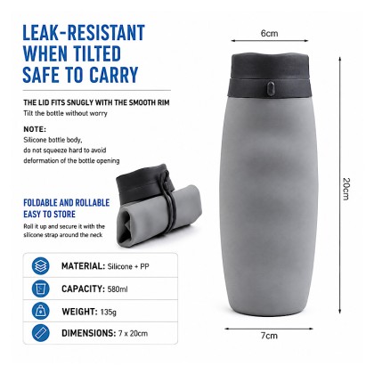 Premium 580ml Collapsible Silicone Water Bottle