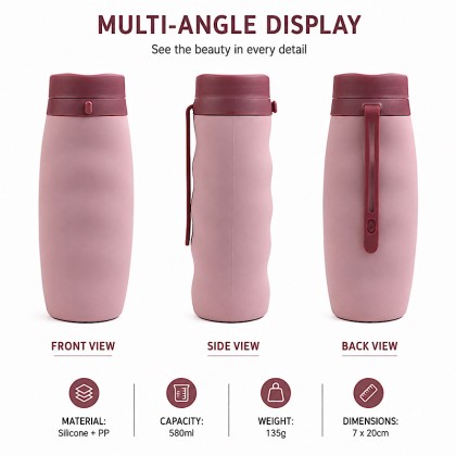 Premium 580ml Collapsible Silicone Water Bottle