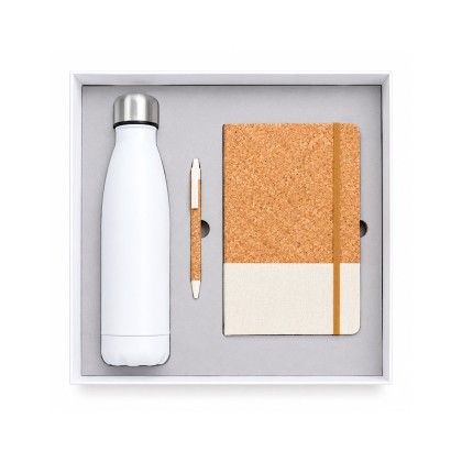 Custom 3-in-1 Eco-Friendly Cork Notebook & Flask Gift Set