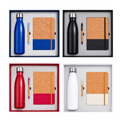 Custom 3-in-1 Eco-Friendly Cork Notebook & Flask Gift Set